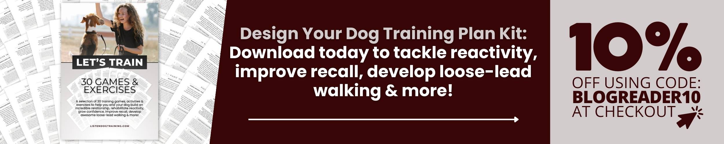 Banner for 10% discount on dog training plan kit